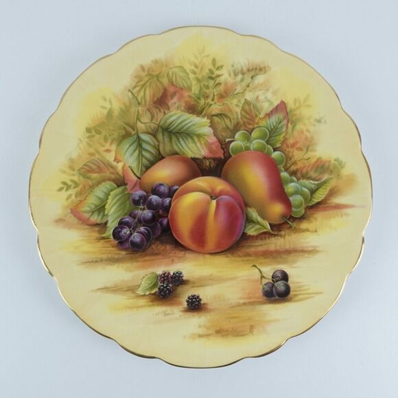 Aynsley Orchard Gold Salad Plate Scalloped Gold Trim Edge Fruit Pattern England - Picture 1 of 9